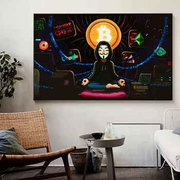 Bitcoin Anonymné MeditationArt Painitngs na Stenu Umenie Plagáty a Vytlačí Moderného Umenia Obrázky Domova