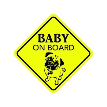 Aliauto Upozornenie Auto Nálepky Baby na Palube Zaujímavé Pug Pes Dekorácie Kryt proti Poškriabaniu Odtlačkový PVC pre Motocykel Sedadla,15*15 cm