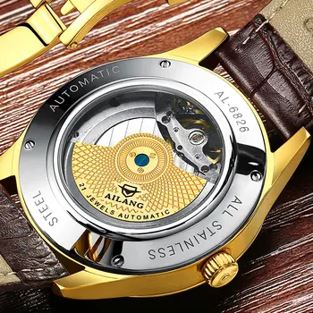 AILANG Top pánske luxusné značky hodinky pozlátené mechanické prevodovky hodinky drahé kožené pútko dračí kôň hodiny Čínsky štýl