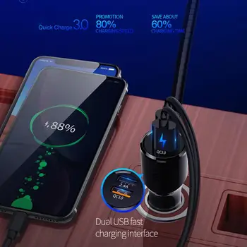 Bluetooth, FM Vysielač pre Auto s Dual Nabíjanie pomocou pripojenia USB Porty(2.4 A+QC3.0) Hands-Free Car Nabíjačky, Rádio Prijímač, Prehrávač MP3