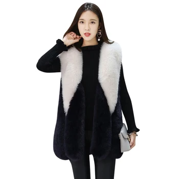 2019 jeseň zima kožušiny vesta teplé oddiel farba dlhé fox kožušiny vesta módne faux kožušiny vesta veľkosť kožušinový kabát