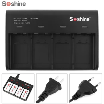 Soshine Black 4 Sloty Inteligentná Nabíjačka Batérií s LED Indikátorom pre 9V Li-ion/Ni-MH/Nabíjateľné Batérie LiFePO4