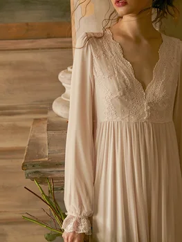Vintage White Bavlna dámske Dlhé Nightgowns Dlhý Rukáv Sladkých Dievčat, Princezná Sleepwear Voľné Royal Nightdress