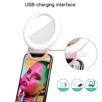 RGB Selfie LED Mini Krúžok Svetlo Klip-na Mobilný Telefón Kolo Vyplniť Lampa S make-up Zrkadlo Na Mobil USB Nabíjateľné Ringlight