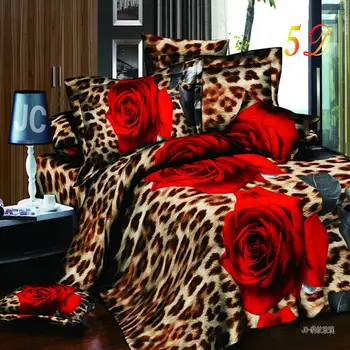 Domáci textil, bavlna Leopard zrna rose 3D posteľná bielizeň sady King size 4 Ks obliečky kryt posteľ list obliečky na vankúš