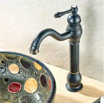 Doprava zadarmo Antické bronzové vysoko medi kúpeľňa povodí kohútik jeden rukoväť teplej a studenej vody Európsky štýl
