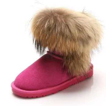 Originálne Kožené Hrubé Plyšové Vnútri Snehu Topánky Fox Kožušiny 2020 Teplé Ženy Čižmy Žena Bytov Čižmy Ženy Zimné Topánky