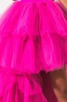 2019 Trendy Hot Pink Vysoká Nízka Tylu Sukne Ženy Elegantné Dlhé Viazané Opuchnuté Dlho Tutu Sukne Svadobné Bridesmaid, Tutu Sukne Elastické