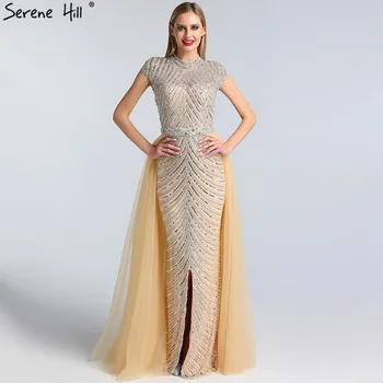 Luxusný Dubaj bez Rukávov Lištovanie Večerné Šaty 2020 Nahé Sexy Morská panna Večerné Šaty Dizajn Serene Hill Plus Veľkosť BLA60777