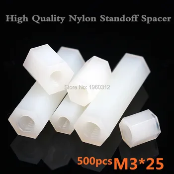 500pcs /veľa Kvalitných M3x25 Nylon Prázdnemu Dištančné / M3*25 PCB dosky Nylon Dištančné / Oboch Závitové Nylon Hexagon Rozpera