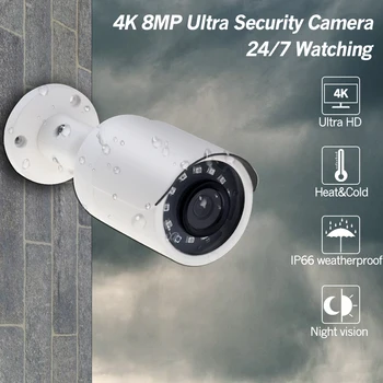 4CH KAMEROVÝ Systém, 2 KS Ultra 8MP Vonkajšie Bezpečnostné POE Fotoaparát s Hikvision 4 POE NVR DS-7604NI-K1/4P DIY kamerový Súpravy