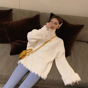 Vysoký golier sveter žena 2020 nová vlna jeseň kórejská verzia voľné módne lenivý vietor pulóver sveter