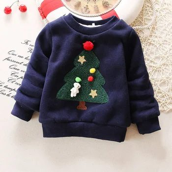 Dievčatá zimný wear plus velvet Vianočné detí nosenie Vianočný stromček plus velvet sveter