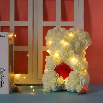 40 cm macko Ruže, Umelé Kvety PE Rose Medveď pre Ženy Valentines Svadobné Vianočného Darčeka Domova A