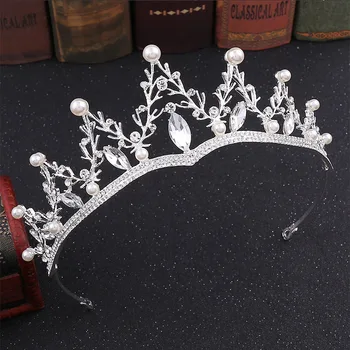 FORSEVEN Barokový Royal Pricess Diadem Svieti Crystal Simulované Perly Tiaras Koruny Svadobné Vlasy, Šperky pre Ženy Noiva Nevesta