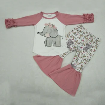 Detské jeseň dieťa dievča oblečenie oblečenie ružový slon dievča top s nohavice deti boutique oblečenie fornite