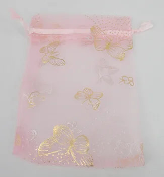 30pcs 8*12 cm ružové zlato motýľ organza darčeková taška pre Náramok, náhrdelník Šperky, puzdro balenie
