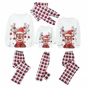 2020 Vianočné Pyžamo Rodiny Zodpovedajúce Oblečenie Nastaviť Jeleň Vzor Topy, Nohavice Otecko Mama A Dcéra, Syn Pre Rodiny Vzhľad, Oblečenie
