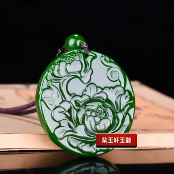 Čínsky Zelený Nefrit Pivónia Lotus Náhrdelník Prívesok Charm Bižutéria Módne Doplnky, Ručne Vyrezávané Muž Žena Šťastie, Amulet Nové