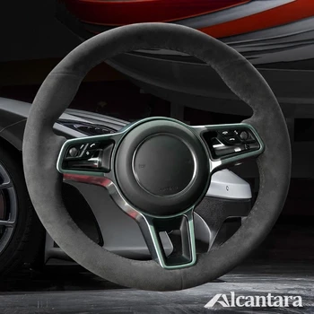 Čierna Alcantara Auto Volant, Kryt pre Porsche Macan Cayenne-2016