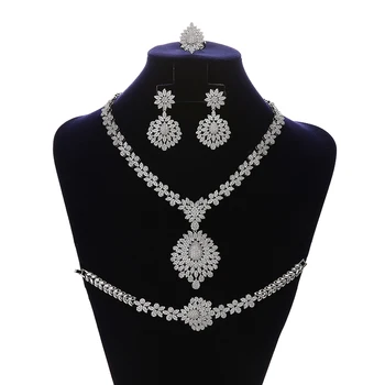 Šperky Set HADIYANA Vintage Elegantné Svadobné Svadobné Náušnice, Náhrdelník Prsteň A Náramok Nastaviť CN1192 Parure Bijoux Femme Mariage
