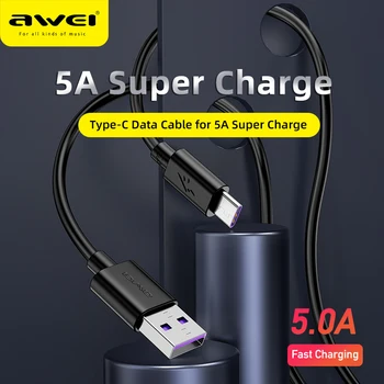 AWEI CL-110T 5A Typ-C, USB Dátové Káble Odolné 1m Rýchle Nabíjanie Super Rýchle Nabíjanie Usb C Univerzálny Kábel pre Mobilné Telefón