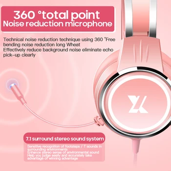 Profesionálne Priestorový Zvuk Ružová Slúchadlá Herné Headset Káblové S Mikrofónom Profesionálny Hráč RGB Svetlo Na PS4 Telefón, PC