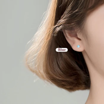 WANTME kórejský Módne Minimalistický Ružový Modrý Zirkón Kolo Mini Malé Stud Náušnice pre Ženy Študent Teen Život Príslušenstvo Šperky