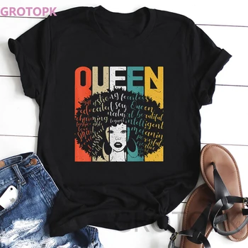 Gotická Čierna Dievča Magic Melanínu, Poppin T-Vtipné tričko Black Dievča Tlač kórejský Štýl Top Harajuku Vintage Žien T-shirt