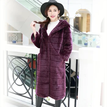 Nerazzurri dlho umelú kožušinu ženy kabát s kapucňou, dlhý rukáv, fialová chlpaté falošné kožušinový kabát prekladané hrubé teplé zimné kabát načechraný