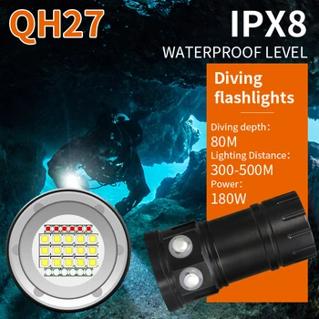 Nové LED Potápanie Blesk, pod vodou 80M XHP70 / L2 Fotografie, Video Kamera Taktické Pochodeň S Červená+Modrá+Biela Lanterna