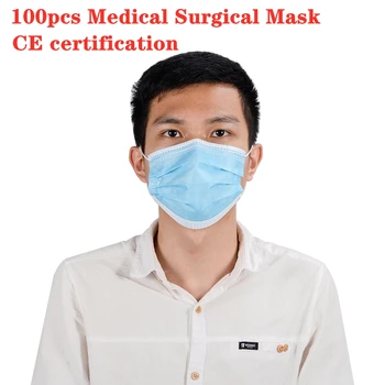 100ks Lekárska Chirurgické Masky, Disposable Non wove 3 Vrstvy Vrstva Filter Maska na ústa, Tvár masku Priedušná CE certifikácia