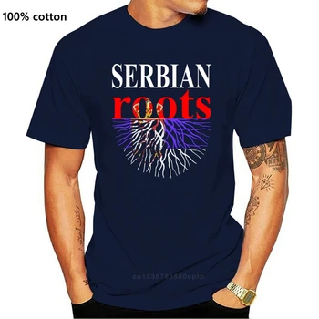 Srbský Korene Srbsko Flag T Tričko Krátky Rukáv Tričko Mužov Nový On-Line Nadrozmerná Bavlna Mužov Košele