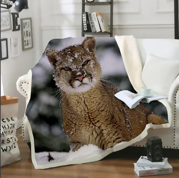SONSPEE 3D Tlač Roztomilý Big Cat Cougar Mountain Lion Hodiť Deka rozkladacia Pohovka Kreslo Fleece Plyšové Sherpa Deka prehoz cez posteľ Dekor