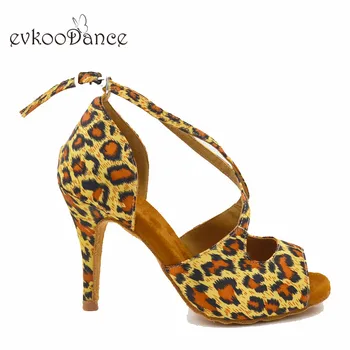 Evkoodance Veľkosť NÁS 4-12 8.5 cm Výška Podpätku leopard satén s salsa Zapatos De Kauciu Profesionálne Topánky Pre Ženy Evkoo-586