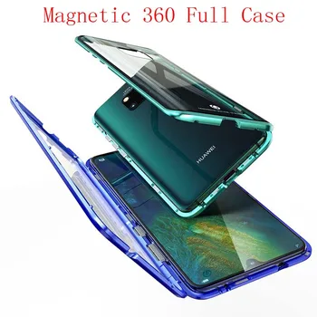 Luxusné Hliníkové Kovové Magnetické puzdro Pre Huawei Mate20 Mate20Pro 360 Predné+Zadné Double-Sided Tvrdeného Skla Adsorpcie KS0162