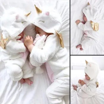 USA Novorodenca Dievča 3D Jednorožec Flanelové Romper Jumpsuit Oblek Oblečenie