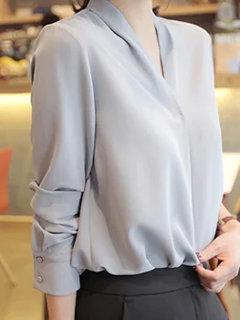 Ženy Šifón Košele Elegantné Sladké Office Lady Kórejský Štýl Blúzky 2020 Jar Dlhý Rukáv V Krku Voľné Dizajnér Príčinné Topy