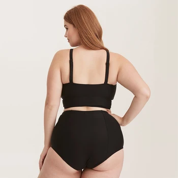 2020 Sexy Čierne Veľké Veľkosti Plaviek Samostatné Žien Plus Veľkosť Tankiny Plavky Vysoký Pás V-krku Veľká Veľkosť Bikini Set Dvoch Kus