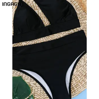 INGAGA Vystrihnúť Bikini Vysoký Pás dámske Plavky, Plavky Jedného Pleca plavky 2021 Push Up Biquini Sexy Čierne Bikiny