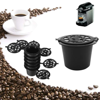 6PCS Opakovane Kávy Nespresso Kapsúl, Šálka S Lyžičkou Kefa Čierna Naplniteľné Kávové Kapsule Dopĺňanie Filter Coffeeware Darček