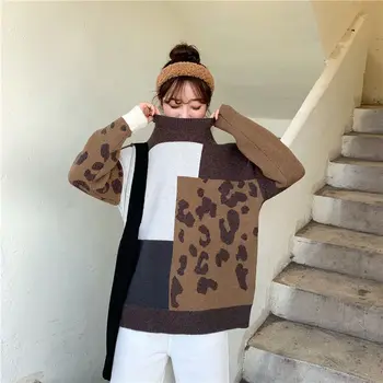 2020 jeseň/zima leopard tlač sveter voľné jeseň sveter malátny vietor bunda