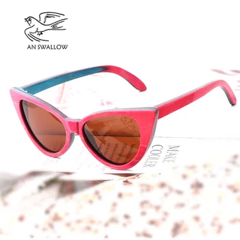 JE LASTOVIČKA kvalitnú módu Lady ružové okuliare Skateboard Dreva Ručné Drevený Rám slnečné okuliare pre ženy polarizované UV400