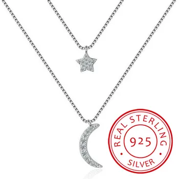925 Sterling Silver Dlho, Hviezdy, Mesiac Choker Náhrdelník s Príveskom, Módne Mincový striebro-šperky Vyhlásenie Náhrdelník Pre Ženy Kolye