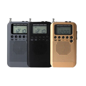 Mini Rádio Reproduktor Prijímač LCD Digitálne FM / AM Rádio Reproduktor s Časom Displej Funkcia 3,5 mm Jack pre Slúchadlá