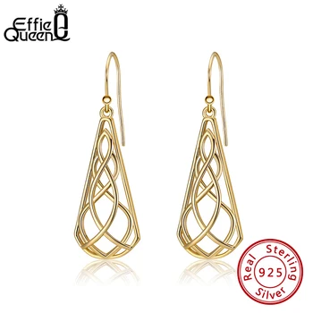 Effie Kráľovná Trendy Nádherné Zlatá Farba Real 925 Silver Ženy Náušnice Kvapka Vody Tvar Pevné Duté Náušnice Šperky Darček EQE03