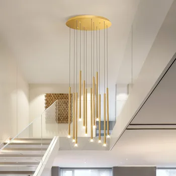 Moderná Čierna/Zlatá dlhé trubice LED Luster točité schodisko, Visí lampa Nordic Obývacia izba voľne upravené svietidlo Osvetlenie