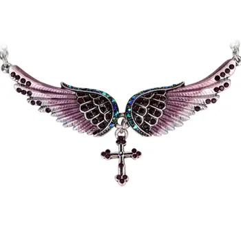 Anjel Krídla Kríž Náhrdelník Ženy Biker Darčeky, Šperky Crystal Nastaviteľné Starožitné Veľkoobchod dropshipping Sveter Reťazca
