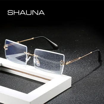SHAUNA Anti-Modré Svetlo Módne bez obrúčok Obdĺžnik Okuliare Rámy Jednoduché Optické Okuliare, Rám