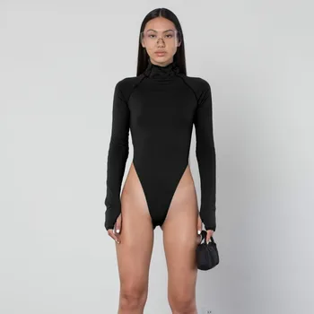 Dlhý Rukáv Jumpsuit Vysoká Pružnosť Krku Neon Bodycon Sexy Vianočné Kombinézu Jeseň Zima Ženy Móda Bežné Slim Fit Body